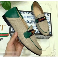 Faux Imitation Gucci Web with Horsebit Canvas Loafer C96330 Beige/Green 2019