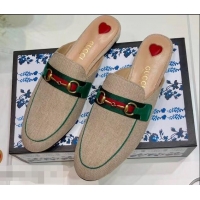 Best Quality Gucci Web with Horsebit Princetown Canvas Slipper C96332 Beige/Green 2019