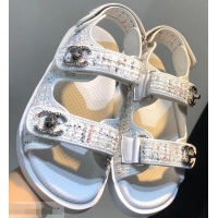 Cheapest Chanel Tweed CC Logo Magic Loop Sandals G34726 White 2019