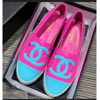 Ladies New Fashion Chanel CC Filigree Espadrilles C95315 Fuchsia/Sky Blue 2019