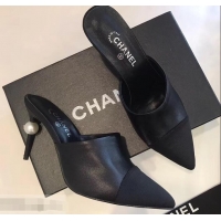 New Cheapest Chanel Pearl Heel 8.5cm Mules G32100 Black 2019