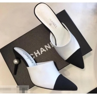 Inexpensive Chanel Pearl Heel 8.5cm Mules G32100 White 2019