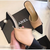 New Stylish Chanel Pearl Heel 8.5cm Mules G32100 Apricot 2019