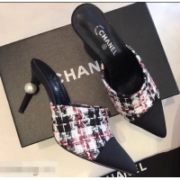 New Product Chanel Pearl Heel 8.5cm Mules G32100 Tweed Red 2019