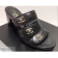 Hot Sale Discount Chanel CC Logo Heel Mules G34670 Black 2019