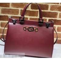 Fashion Luxury Gucci Zumi Smooth Leather Medium Top Handle Bag 564714 Burgundy 2019