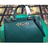 Sumptuous Gucci Zumi Grainy Leather Medium Top Handle Bag 564714 Green 2019