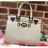 Stylish Gucci Zumi Ostrich Pattern Small Top Handle Bag 569712 White 2019