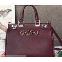 Top Grade Gucci Zumi Grainy Leather Small Top Handle Bag 569712 Burgundy 2019