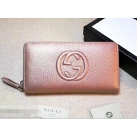 Luxury GUCCI SOHO WALLET 308004 IN GRAINED LEATHER pink gold