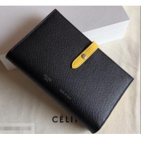 New Fashion Celine Bicolour Large Strap Multifunction Wallet 608011 Black/Yellow