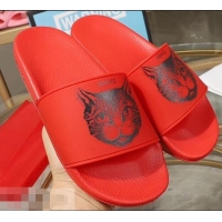 Wholesale Imitation Replica Gucci Logo Slide Sandals Cat G96601 Red 2019