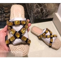 New Design Gucci Grosgrain Espadrilles Slide Sandals with Crystals G96606 Gold 2019