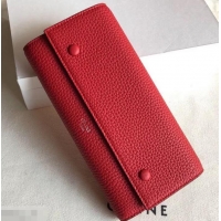 Top Design Celine Grained Leather Large Flap Multifunction Wallet 600912 Red