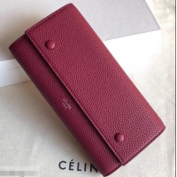 Good Product Celine Grained Leather Large Flap Multifunction Wallet 600912 Burgundy