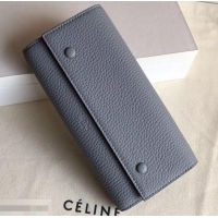 New Design Celine Grained Leather Large Flap Multifunction Wallet 600912 Light Gray