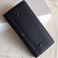 Best Price Celine Grained Leather Large Flap Multifunction Wallet 600912 Black