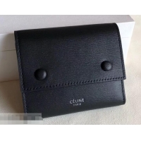 Perfect Celine Epi Small Flap Folded Multifunction Wallet 600913 Black