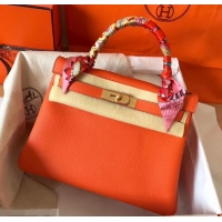 Comfortable Hermes Kelly 28cm Bag In Original togo Leather With Gold/Sliver Hardware 600920 orange