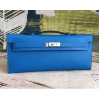 Stylish Hermes Kelly Cut Handmade Epsom Leather Clutch Hydra With Gold/Silver Hardware 600922 Blue