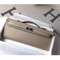 Hot Style Hermes Kelly Cut Handmade Epsom Leather Clutch With Gold/Silver Hardware 600922 Etain