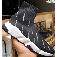 Promotional Balenciaga Knit Sock Speed Trainers Sneakers All Over Logo B92913 Black 2019