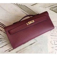 Charming Hermes Kelly Cut Handmade Epsom Leather Clutch With Gold/Silver Hardware 600922 Burgundy