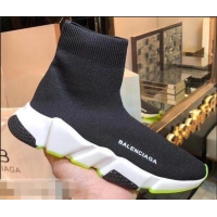 Promotional Balenciaga Knit Sock Speed Trainers Sneakers B92917 Black/White/Fluo Green 2019