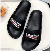 Shop Promotion Balenciaga Slides Sandals Political Campain Logo B93713 Black