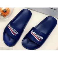 Free Shipping Balenciaga Slides Sandals Political Campain Logo B93713 Blue