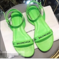 Most Popular Balenciaga Logo Ankle Strap Flat Sandals B94420 Green 2019