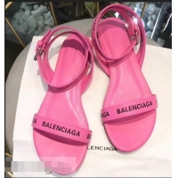 Promotional Balenciaga Logo Ankle Strap Flat Sandals B94420 Pink 2019