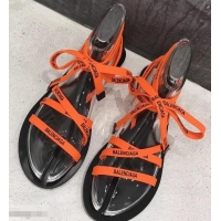 Low Price Balenciaga Flat Sandals With Printed Logo Laces B94220 Orange 2019