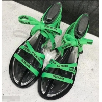 Shop Balenciaga Flat Sandals With Printed Logo Laces B94220 Green 2019