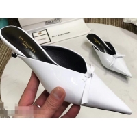 Top Sale Balenciaga Kitten Heel 4cm Pointed Toe Knife Mules Bow Patent B94801 White