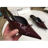 ​Discount Balenciaga Kitten Heel 4cm Pointed Toe Knife Mules Bow Patent B94801 Burgundy