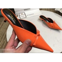 Low Price Balenciaga Kitten Heel 4cm Pointed Toe Knife Mules Bow Patent B94801 Orange