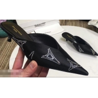 Replicas Balenciaga Eiffel Tower Strassed Satin Heel 4cm Knife Mules B94809 Black 2019