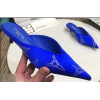 Fake Balenciaga Eiffel Tower Strassed Satin Heel 4cm Knife Mules B94809 Blue 2019