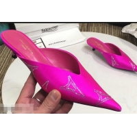 Imitation Balenciaga Eiffel Tower Strassed Satin Heel 4cm Knife Mules B94809 Fuchsia 2019