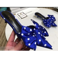 Knockoffs Balenciaga Polkadots Heel 4cm Square Knife Bow Mules B94813 Blue 2019