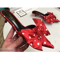 Low Price Balenciaga Polkadots Heel 4cm Square Knife Bow Mules B94813 Red 2019