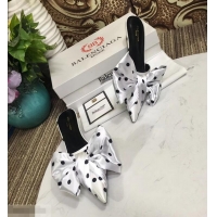 Promotional Balenciaga Polkadots Heel 4cm Square Knife Bow Mules B94813 White 2019