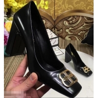 Hot Sell Balenciaga BB Heel 9cm Square Toe Pumps B94817 Glazed Black 2019