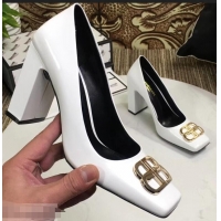 Hot Sell Balenciaga BB Heel 9cm Square Toe Pumps B94817 Glazed White 2019