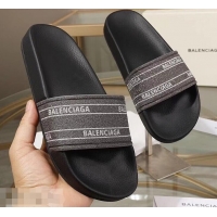 Pretty Style Balenciaga Logo Slides Sandals Glitter B95701 Black