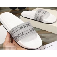 Top Grade Balenciaga Logo Slides Sandals Glitter B95701 White