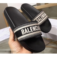 Durable Faux Balenciaga Woven Logo Slides Sandals B95703 Black