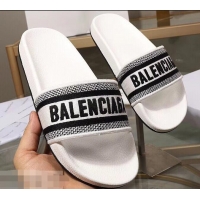 Low Cost Balenciaga Woven Logo Slides Sandals B95703 White