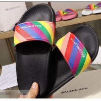 New Style Balenciaga Rainbow Logo Slides Sandals B95707 Black